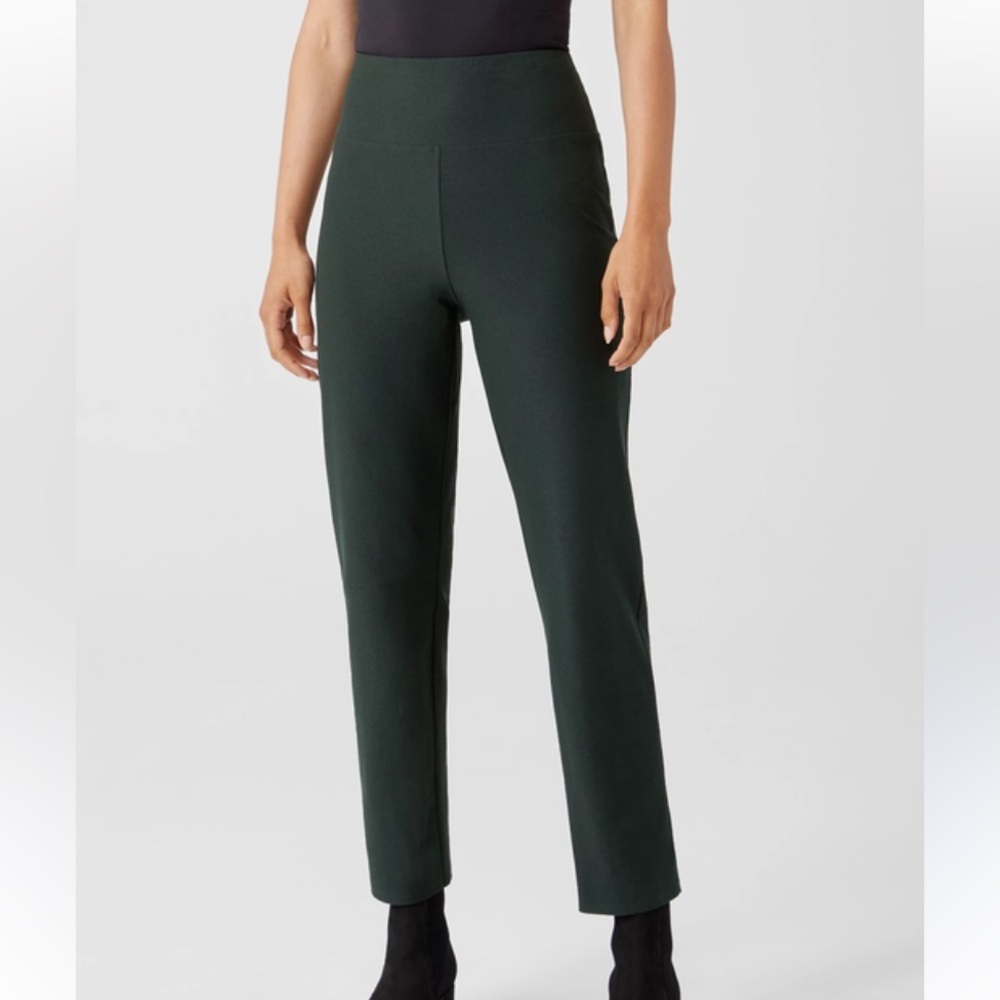 Eileen Fisher Dark Green Pull On Washable Stretch High Rise Pants size Large